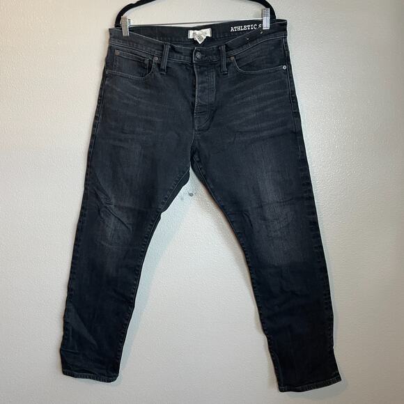 Madewell Jeans Mens 36x30 Black Athletic Slim Tapered Stretch Denim Pants Button - Picture 1 of 8